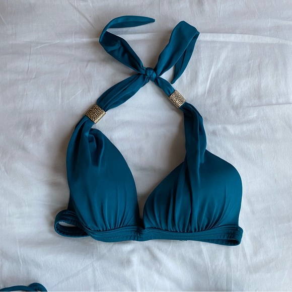 Venus Bikini 3 Piece Greek Goddess Bathing Suit Teal Blue Bikini Top and Bottoms - Picture 3 of 13